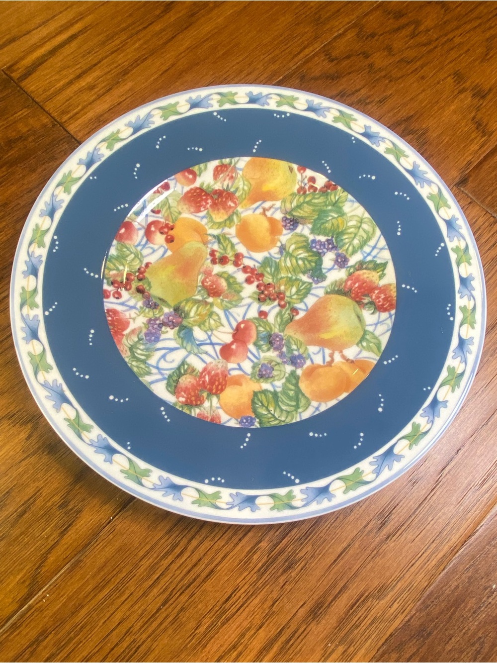 Fitz and Floyd Blue Rim Ceramicβ Plate with Fruit Motif
